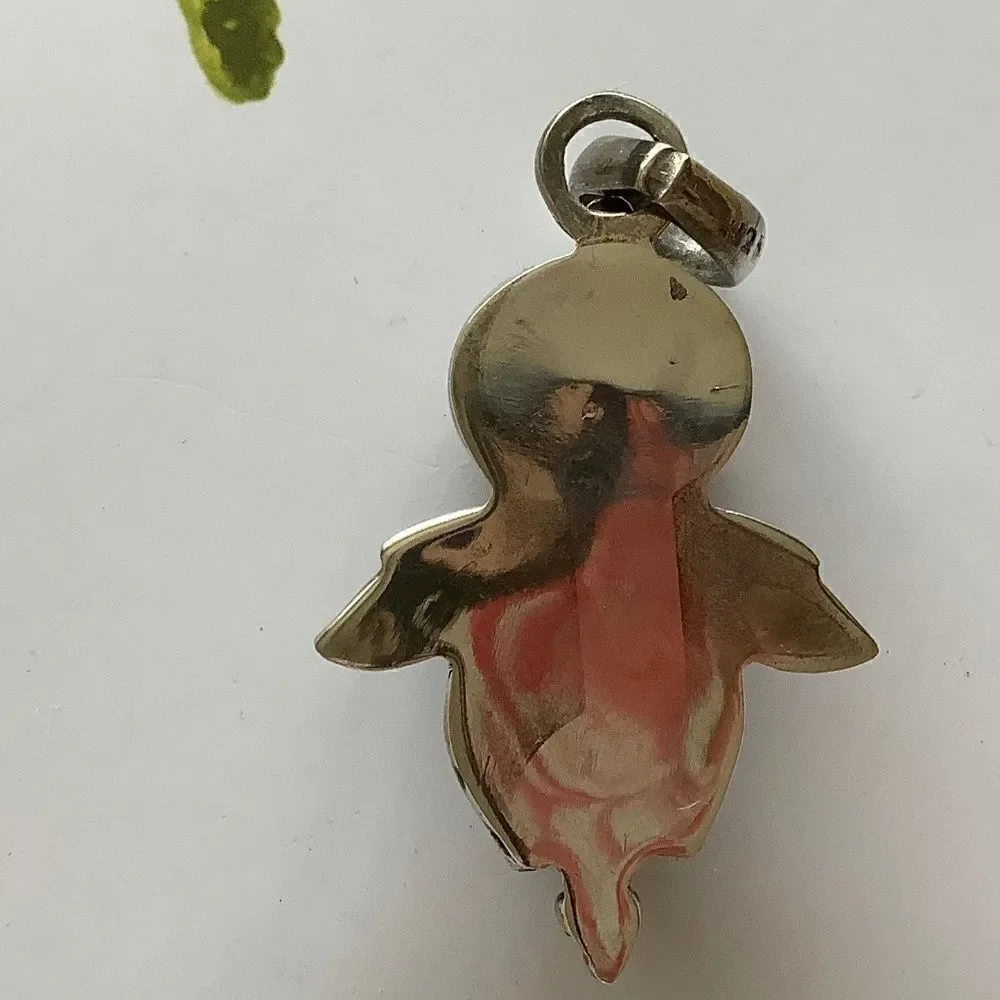 STERLING SILVER 925 PINK QUARTZ/GREEN ONYX LARGE PENDANT​